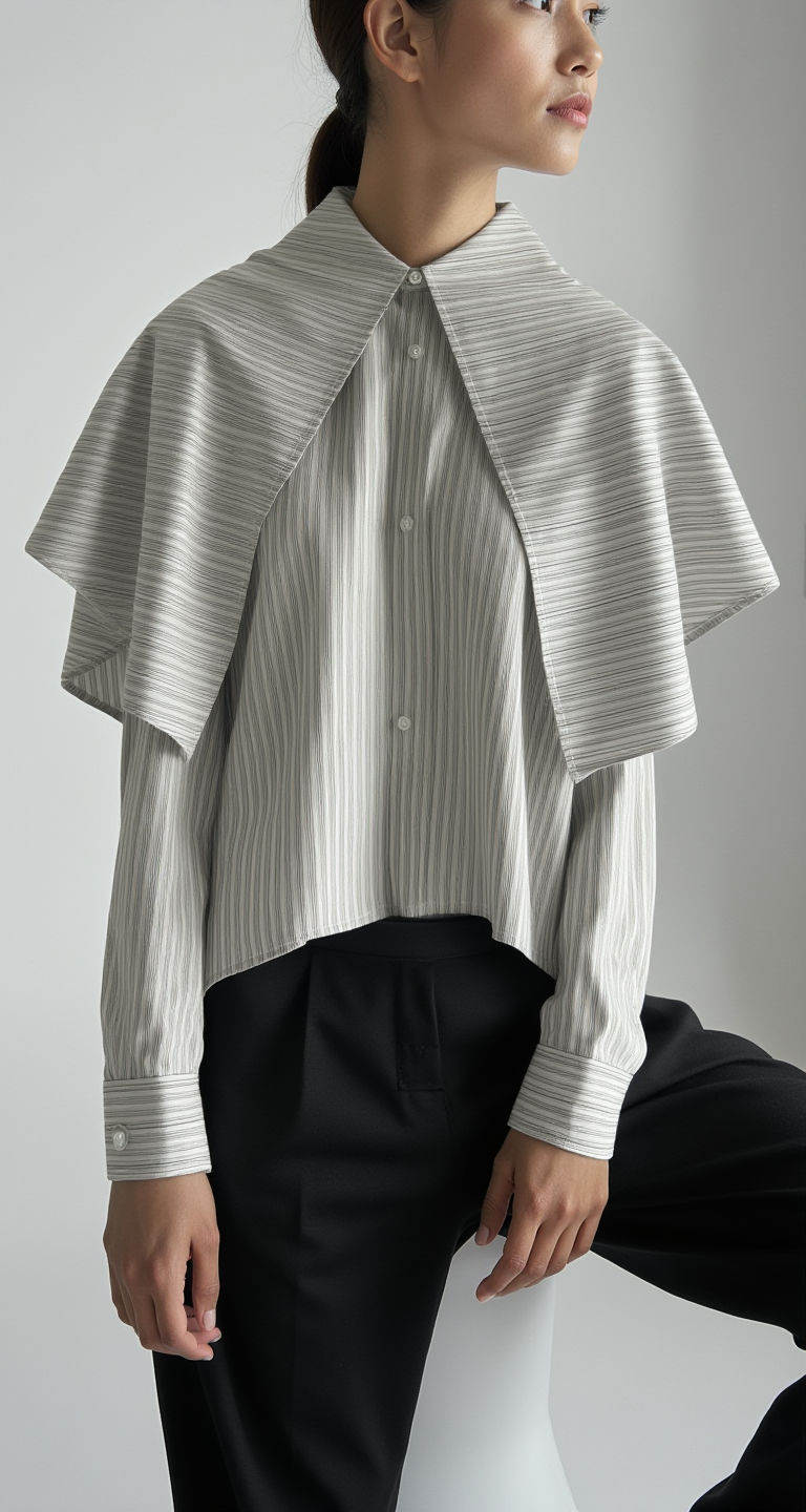 OVERSIZED CAPE COLLAR COTTON BLOUSE