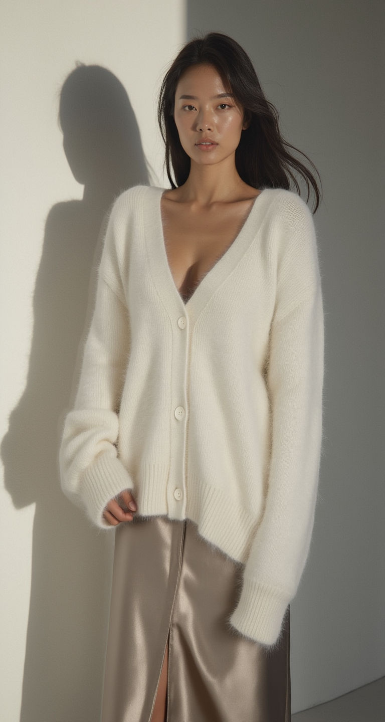 OVERSIZED ANGORA WOOL KNIT CARDIGAN