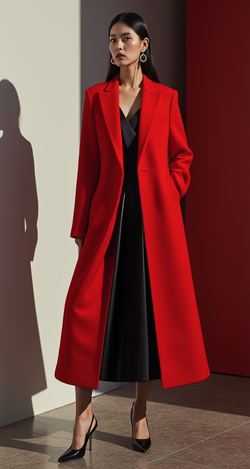 ELEGANT MAXI WOOL-BLEND RED COAT