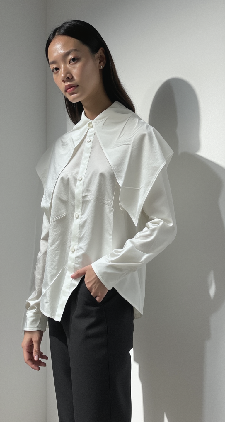 OVERSIZED CAPE COLLAR COTTON BLOUSE