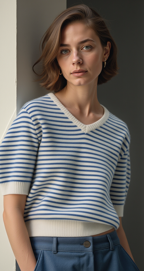 PARISIAN BLUE STRIPED KNIT SWEATER