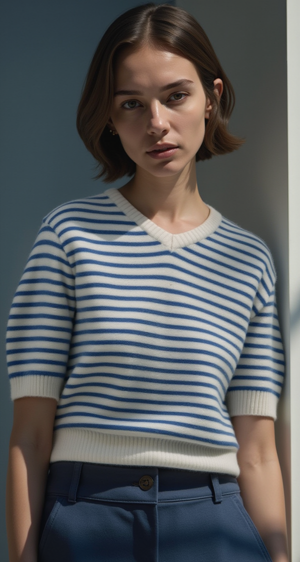 PARISIAN BLUE STRIPED KNIT SWEATER