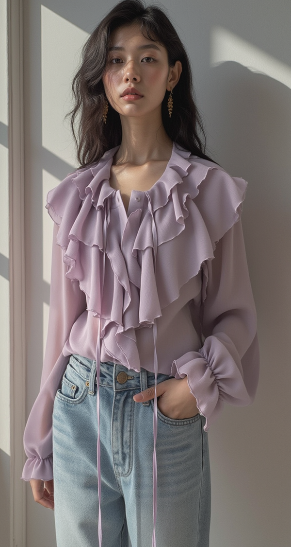 LAVENDER RUFFLE CHIFFON BLOUSE