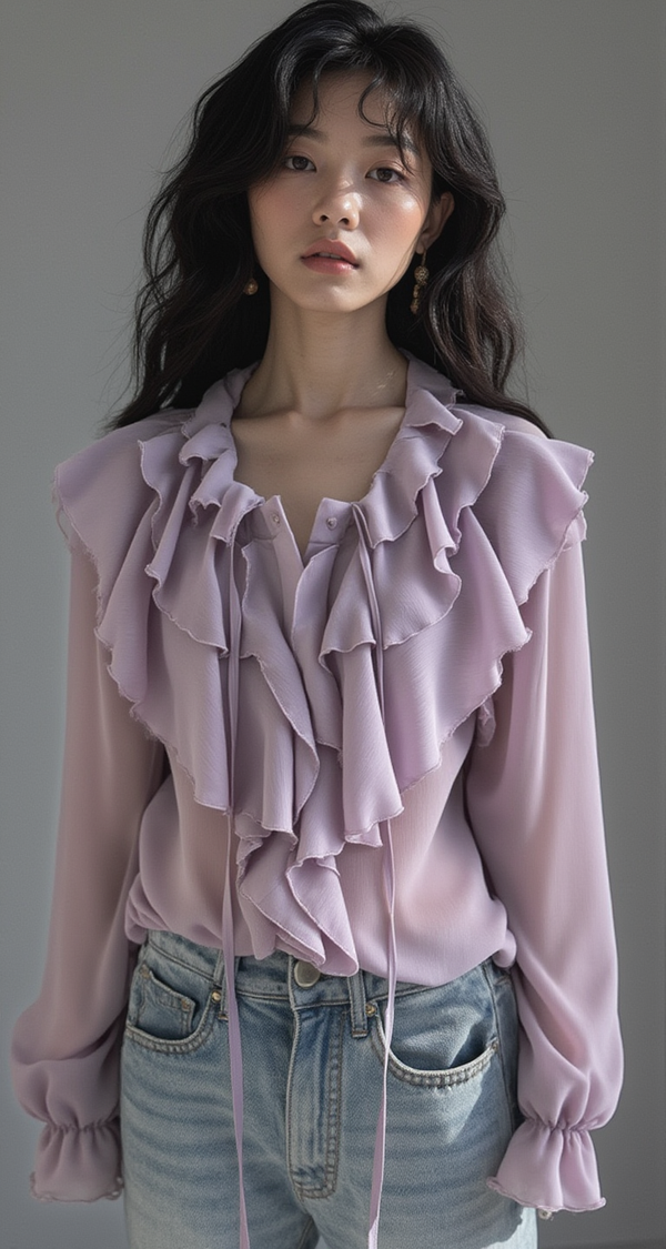 LAVENDER RUFFLE CHIFFON BLOUSE