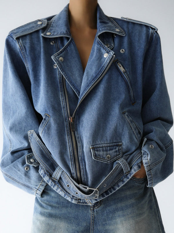 OVERSIZED CHUNKY DENIM BIKER JACKET