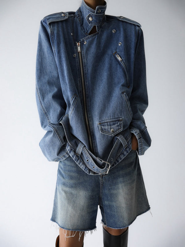 OVERSIZED CHUNKY DENIM BIKER JACKET