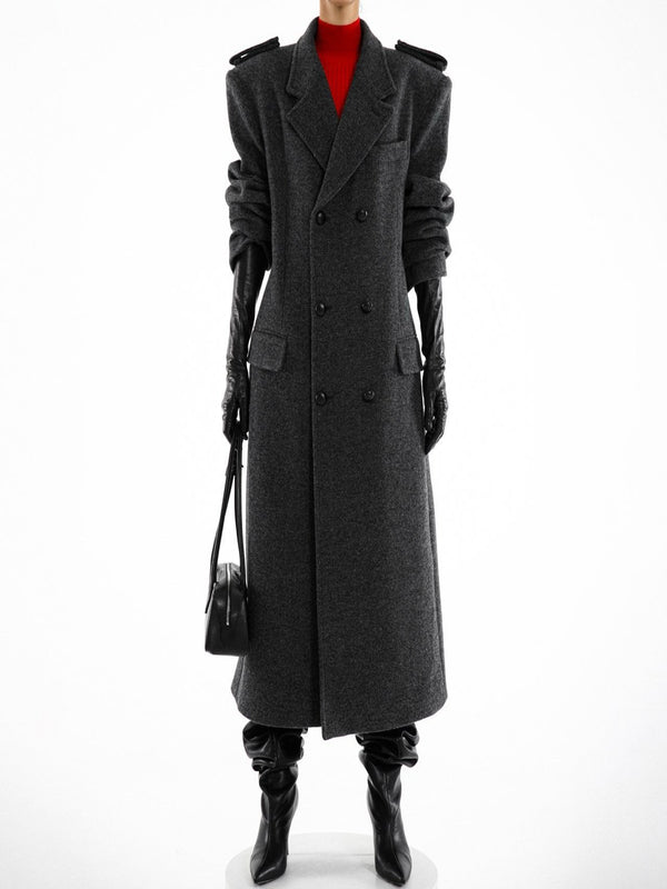 OVERSIZED HERRINGBONE WOOL DOUBLE BREASTED COAT