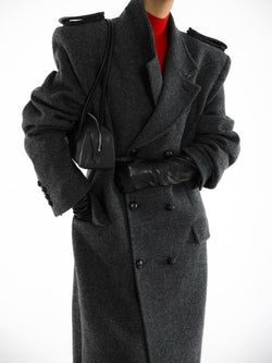 OVERSIZED HERRINGBONE WOOL DOUBLE BREASTED COAT