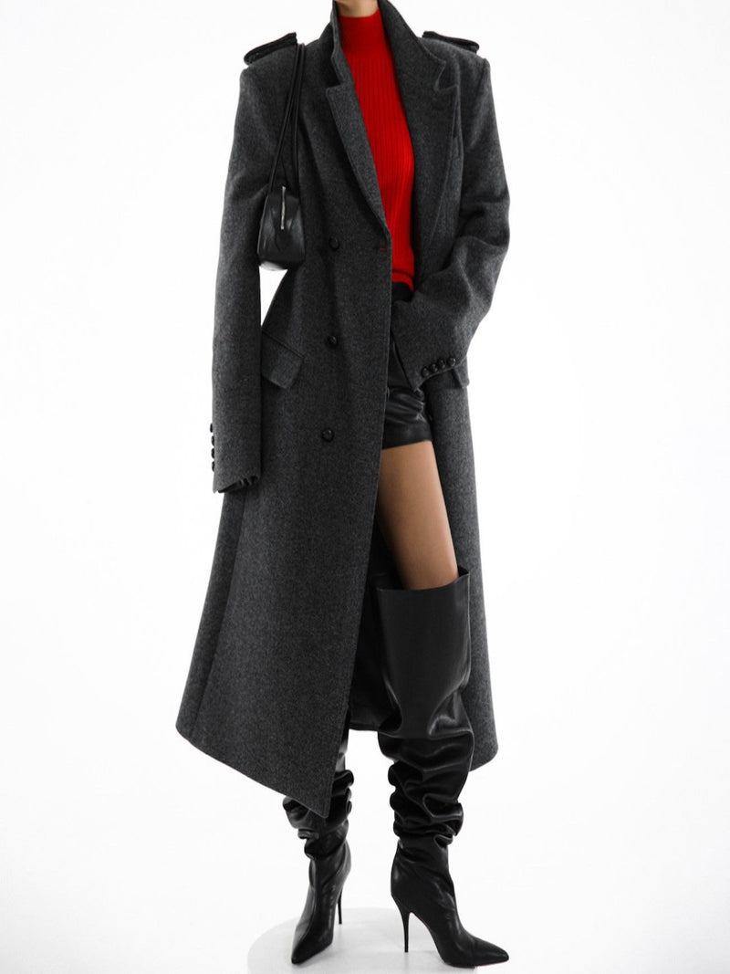 OVERSIZED HERRINGBONE WOOL DOUBLE BREASTED COAT