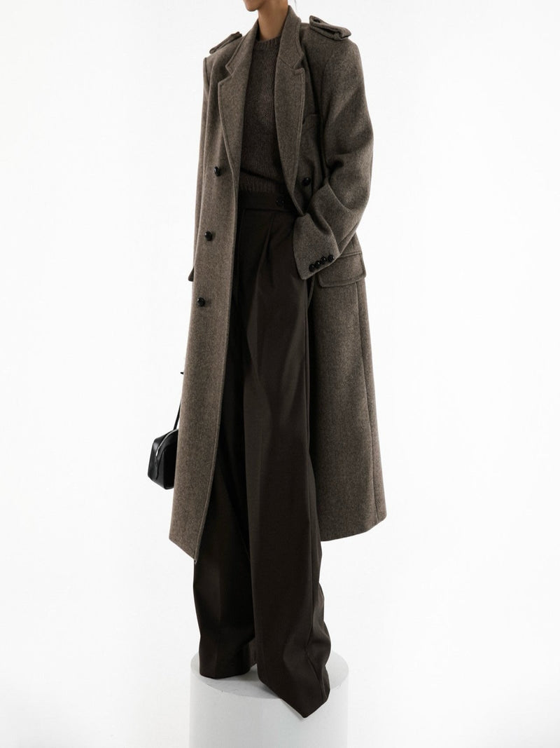 OVERSIZED HERRINGBONE WOOL DOUBLE BREASTED COAT