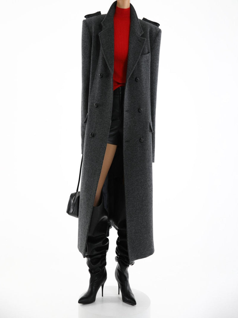 OVERSIZED HERRINGBONE WOOL DOUBLE BREASTED COAT