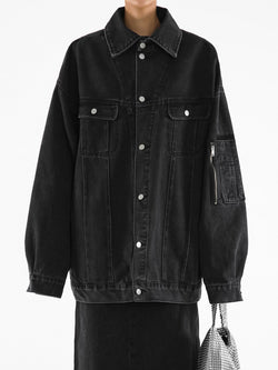 OVERSIZED WASHED BLACK DENIM TRUCKER JACKET