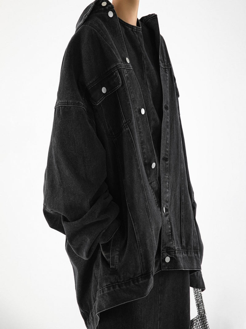 OVERSIZED WASHED BLACK DENIM TRUCKER JACKET