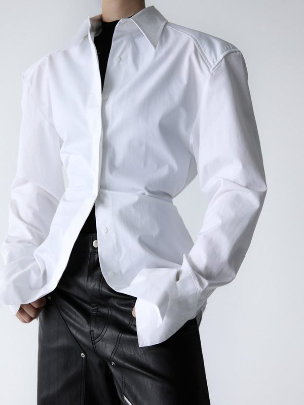 PADDED SHOULDER BUTTON DOWN COTTON SHIRT