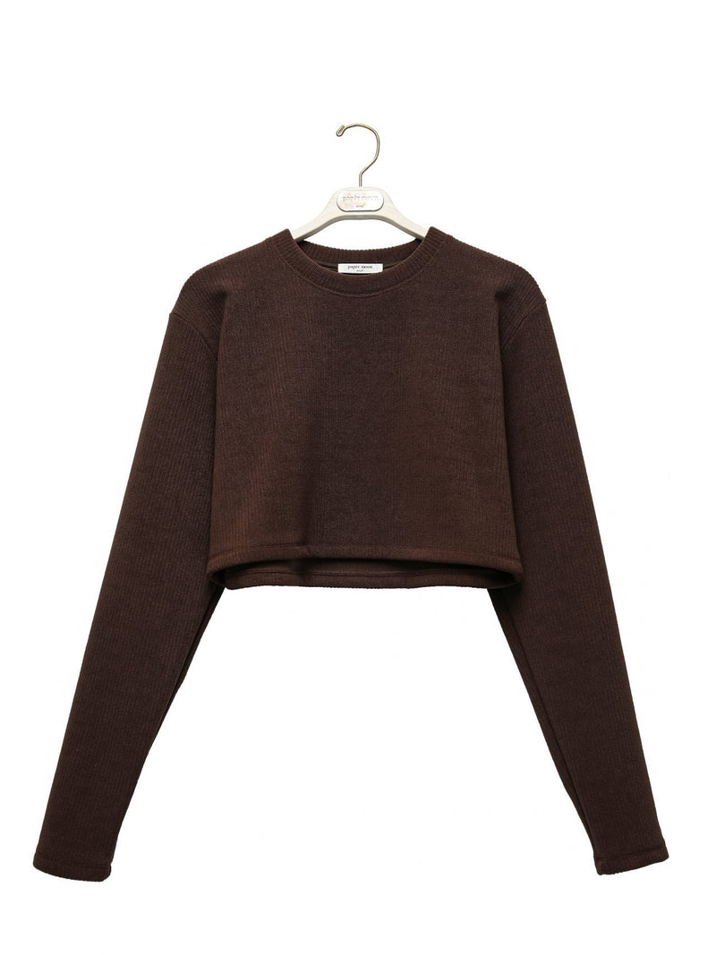 RIBBED CORDUROY CROPPED LONG SLEEVE T-SHIRT