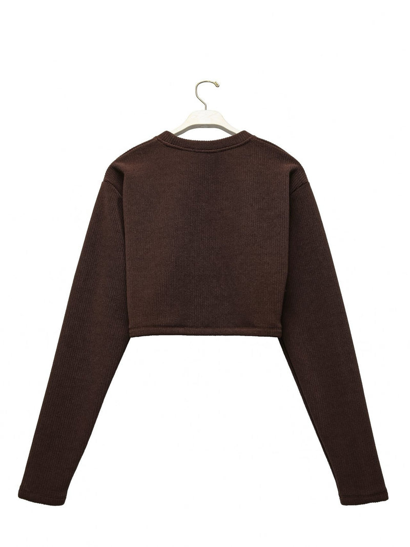 RIBBED CORDUROY CROPPED LONG SLEEVE T-SHIRT