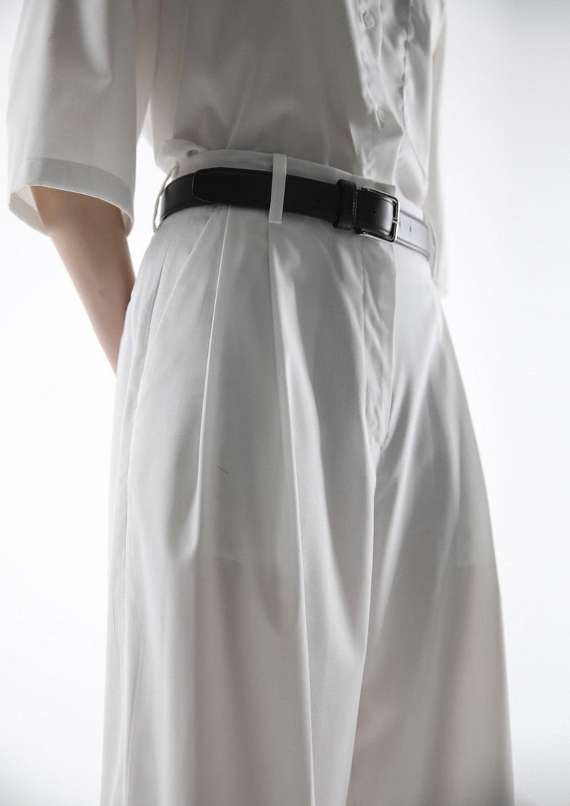 SIDE PLEATED PIN-TUCK WIDE TROUSERS