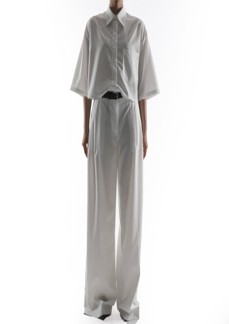 SIDE PLEATED PIN-TUCK WIDE TROUSERS