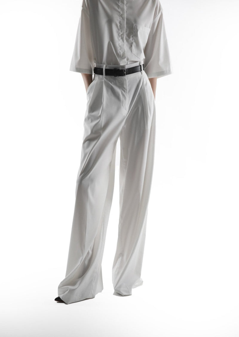 SIDE PLEATED PIN-TUCK WIDE TROUSERS