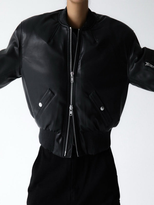 CROPPED VEGAN LEATHER BOMBER JACKET