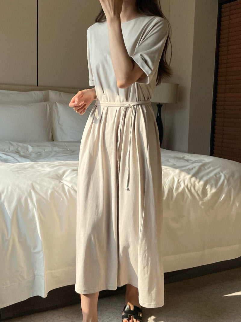 DART ROBE HALF SLEEVE COTTON DRESS