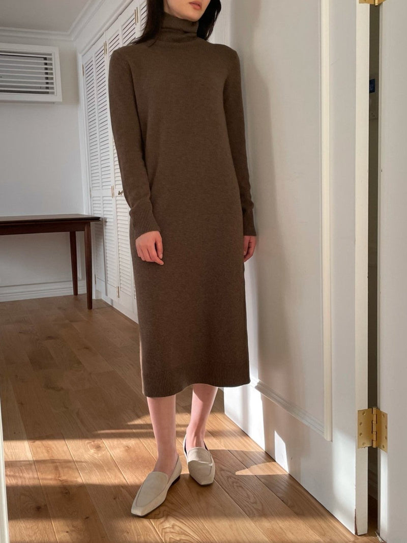 MERINO WOOL CASHMERE TURTLENECK DRESS