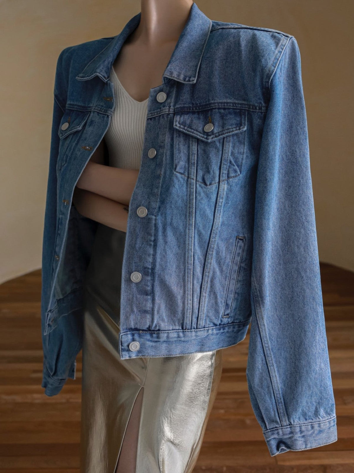 OVERSIZED PADDED SHOULDER DENIM JACKET MINUSEY