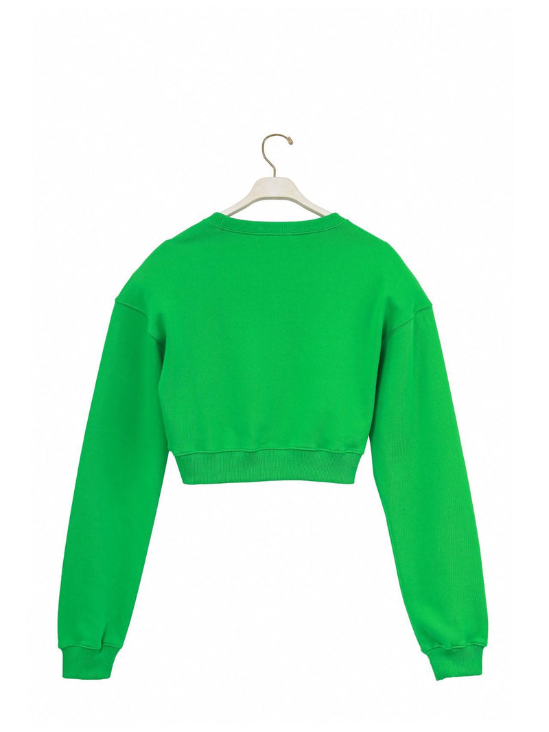 PADDED SHOULDER UNBALANCED CROPPED SWEATSHIRT