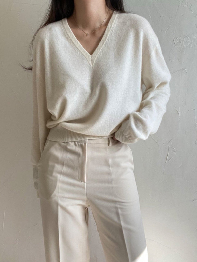 WOOL CASHMERE V-NECK TOP